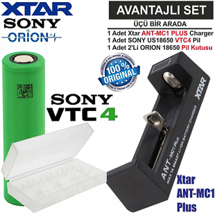 Xtar ANT-MC1 Plus Şarj Aleti, Sony VTC4 Li-ion Pil, ORION 18650 Pil taşıma kutusu / 3'Lü SET