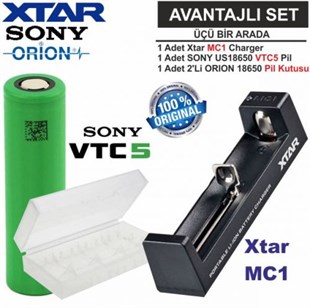 Xtar MC1 Şarj Aleti, Sony VTC5 Li-ion Pil, ORION 18650 Pil taşıma kutusu 3'Lü SET