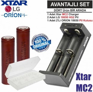 Xtar MC2 Şarj Aleti, LG INR18650HG2 Li-ion Pil, ORION 18650 Pil taşıma kutusu / 4'Lü SET