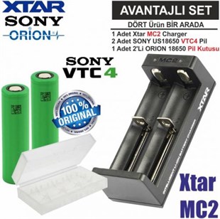 Xtar MC2 Şarj Aleti, Sony VTC4 Li-ion Pil, ORION 18650 Pil taşıma kutusu / 4'Lü SET