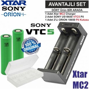 Xtar MC2 Şarj Aleti, Sony VTC5 Li-ion Pil, ORION 18650 Pil taşıma kutusu / 4'Lü SET