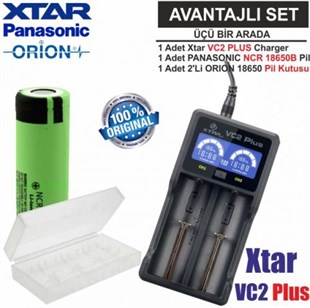 Xtar VC2 Plus Master Şarj Aleti, Panasonic NCR18650B Li-ion Pil, ORION 18650 Pil taşıma kutusu / 3'Lü SET