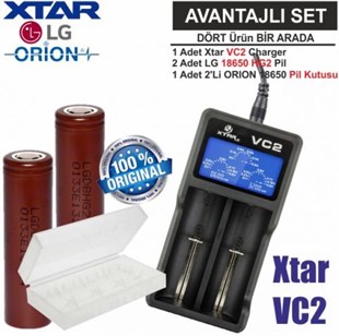 Xtar VC2 Şarj Aleti, LG ICR18650HG2 Li-ion Pil, ORION 18650 Pil taşıma kutusu / 4'Lü SET