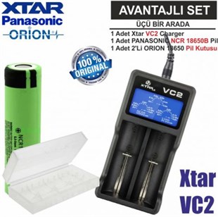 Xtar VC2 Şarj Aleti, Panasonic NCR18650B Li-ion Pil, ORION 18650 Pil taşıma kutusu / 3'Lü SET