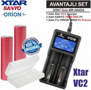 Xtar VC2 Şarj Aleti, Sanyo UR18650BF Li-ion Pil, ORION 18650 Pil taşıma kutusu / 4'Lü SET