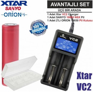 Xtar VC2 Şarj Aleti, Sanyo UR18650BF Li-ion Pil,ORION 18650 Pil taşıma kutusu / 3'Lü SET